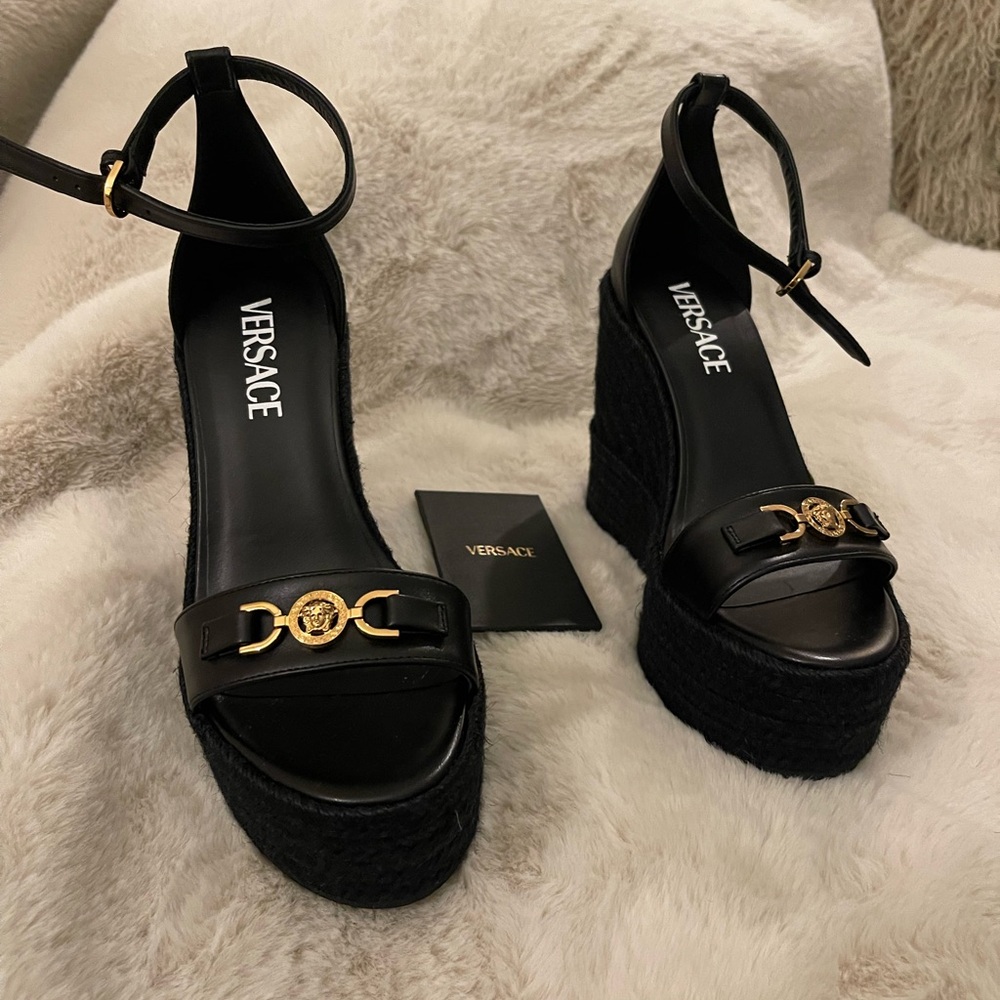 Versace 
MEDUSA '95 LEATHER WEDGE SANDALS 120 MM